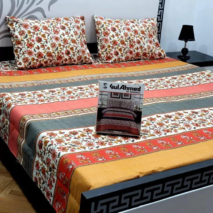 3 PCS COTTON PRINTED DOUBLE BED SHEETS